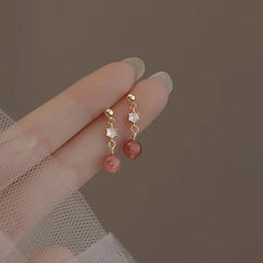 Lunivop  New Fashion Sweet Heart Red Drop Earrings for Women Korean Crystal Long Chain Tassel Earrings Party Wedding Jewelry Brincos
