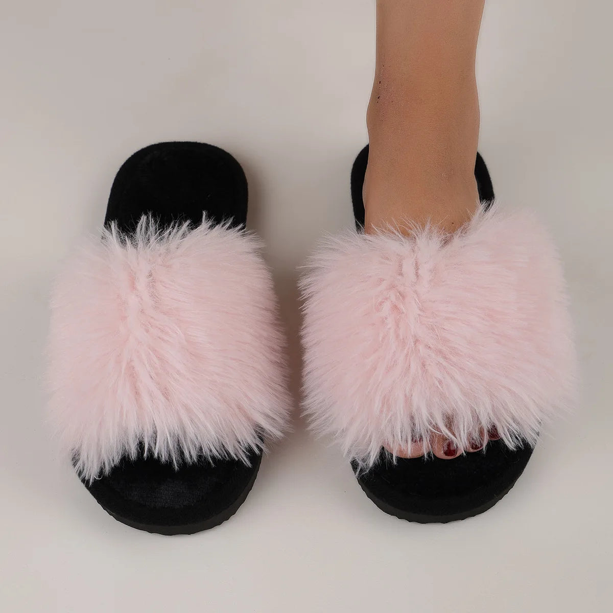 Lunivop New Women Designer Fur Slides Slippers Open Toe Slip on Flat Indoor Plush Slippers Home Bedroom Fuzzy Casual Outdoor Comfy Flats