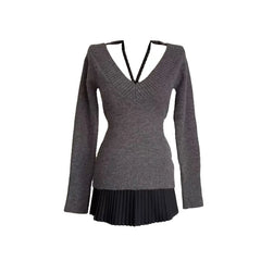 Lunivop  Gray Knitted Camisole Tops Y2k Korean Lace Patchwork Women's Pullover Grey Sweater Jumpers Knitwear Sueters