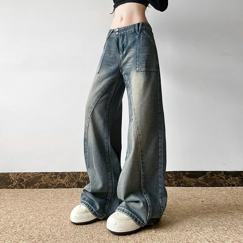 Lunivop  Baggy y2k Distressed Jeans 90s Streetwear Low Rise Vintage Loose Denim Pants Patchwork Mom Jeans Autumn Harajuku Clothing