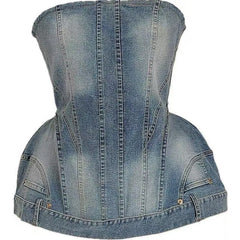 Lunivop  Fashion Top For Womne Denim Fabric Zipper Slash Neck Sleeveless Female Party 2025 Summer Clothes New Tide
