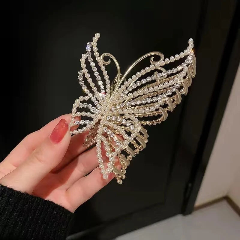 Lunivop  Luxury Pearl Crystal Butterfly Hair Claw Clips For Women Girls Elegant Hairpin Geometric Crab Female Hair Accessories Gift
