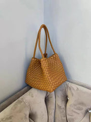 Lunivop  Handwoven Basket Sle Mother Daughter Handbag Casual Faion PU Leather Soft Buet Bag with Magnetic Bule Closure