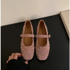 Lunivop  Summer Brand Mary Jane Shoes for Women Fashion Rivet Suede Classic Retro Brown Casual Soft Bottom Comfortable Ladies Flats