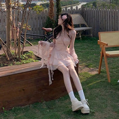 Lunivop  Summer Sweet Slim Waist Bow A-line Camisole Dresses+ Y2k Loose Long Sleeve Cardigan Top Women New Two Piece Sets