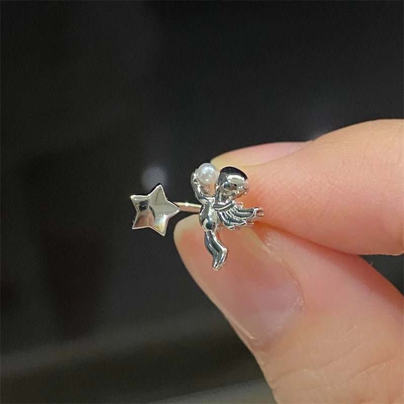 Lunivop Angel Star Horseshoe Ring 316L Stainless Steel Ear Bone Nail New Fashion Y2K Delicate Waterproof Earrings for Women Accessories