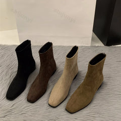 Lunivop New Fashion Women Ankle Boots Autumn Winter Suede Leather High Heels Luxury Suede Pointed Shoes Block Mid Heels Booties