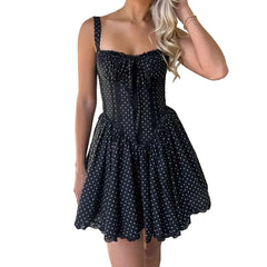 Lunivop  Sexy Backless Mini Dress with Belt Polka Dot Strapless Summer Sleeveless Women's Clothing Square Collar Chinese Origin