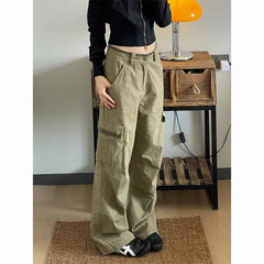 Lunivop  Vintage Streetwear Khaki Cargo Pants Women Y2K Popular Baggy Big Pocket Wide Leg Jeans Fashion All Match Outdoor Joggers Trouser