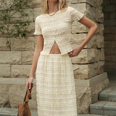 Lunivop  Two Piece Matching Skirt Sets for Women Clothing Short Sleeve Button Up Top Ruched Maxi Skirt Summer Beachwear