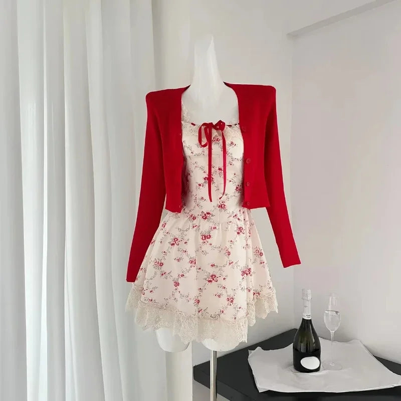 Lunivop  3 Piece Set Woman Aesthetics Fashion Spicy Girls Short Cardigan + Solid Sleeveless Tops + High Waist Y2k Mini Skirt Korean Style