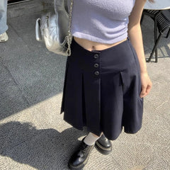Lunivop Preppy Style Pleated Skirt Women Korean Style Vintage Harajuku Mid Length Skirt Fashion Retro Solid Classic Skirts