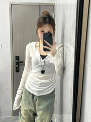 Lunivop  See Through Thin Long Sleeve Tops Mujer 2025 Summer New Slim Fit T-shirt for Women Ruched Drawstring Hoodie Tee Shirt
