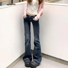 Lunivop  New Women's Denim Flared Trousers Fashion Streetwear Low-Waisted Y2K Jeans Female Versatile Vintage Slimming Cowboy Pants
