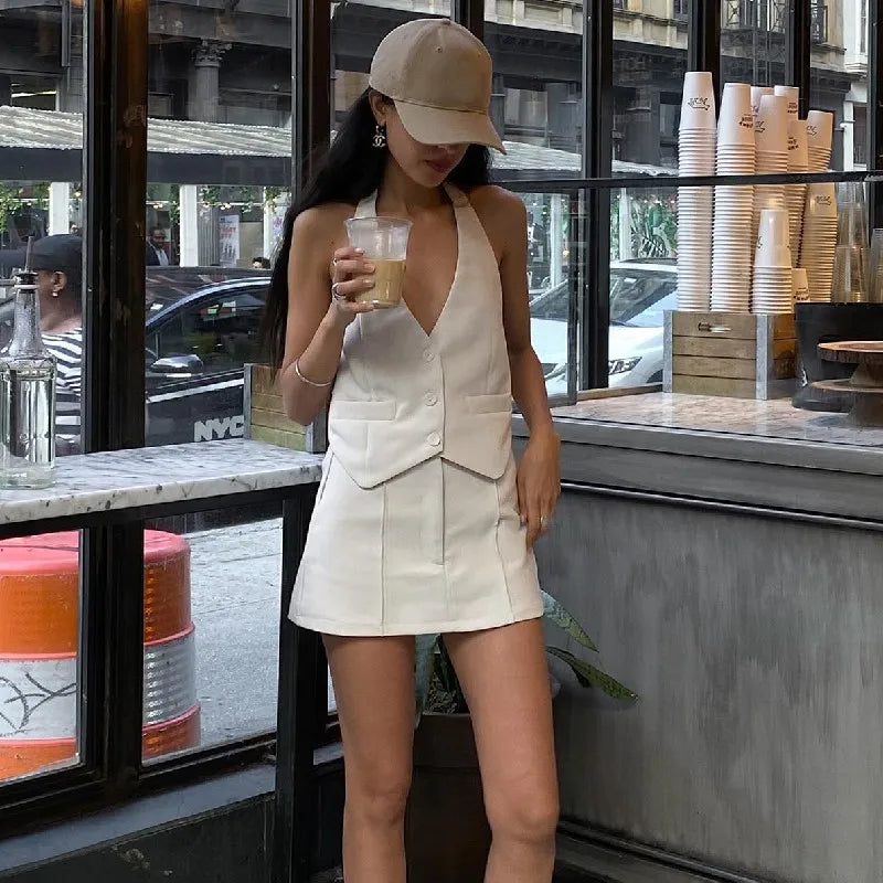 Lunivop   Fashion Casual V-neck Sleeveless Suit Tank Top With High-waist Bodycon Hip Skirt Streetwear Retro Women 2 Piece Sets