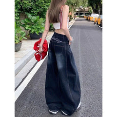 Lunivop  Letter Embroidery Wide Leg Trousers Women Korean Fashion High Waisted Sickle Jeans Female New Streetwear Baggy Y2K Denim Pants