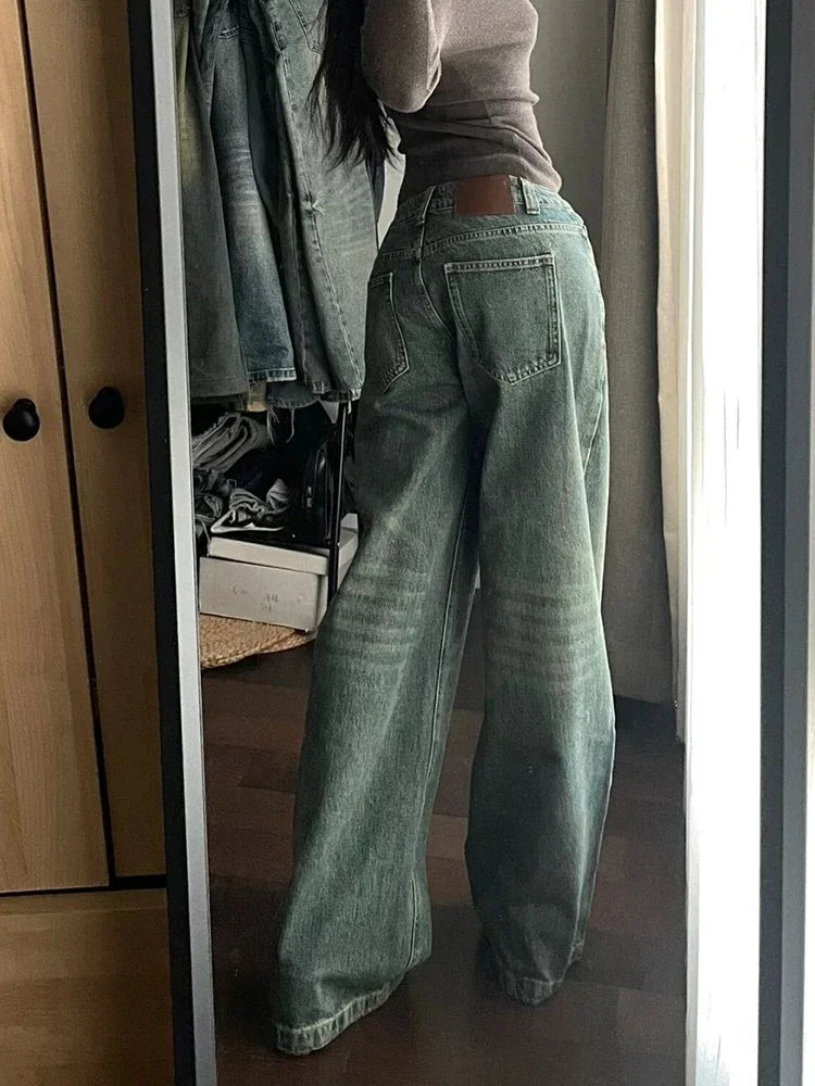 Lunivop American Y2K Vintage Jeans Women Loose Harajuku Casual Denim Pants High Waist Retro Streetwear Female Pockets Trousers New