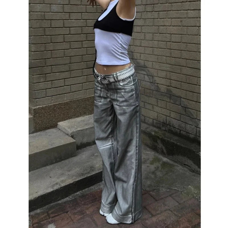 Lunivop Streetwear Bleached Distressed Casual Jeans Women Spring New High Waist Multi-button Loose Denim Wide Leg Pants