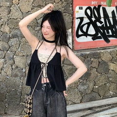 Lunivop  Sexy Halter Sleeveless Vest Two Piece Sets 2025 Summer New Slim Fit Black Tank Top+ Fashion Street Print Camisole Tops Women