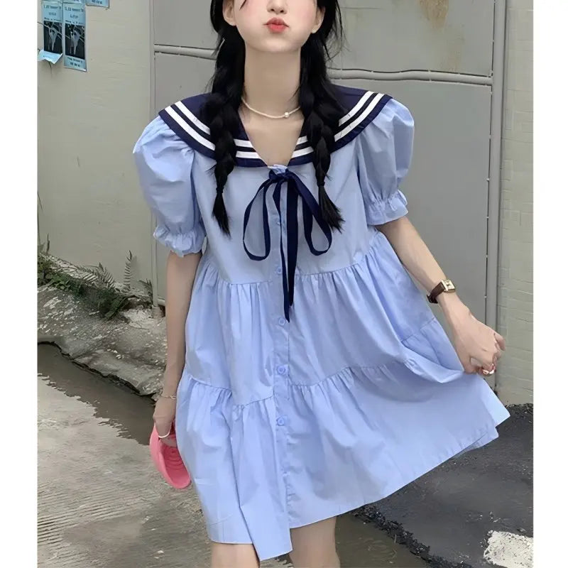 Lunivop  Japanese Style Navy Collar Womens Dresses Summer Short JK Dresses Preppy Style Loose Elegant Party Dress Female Clothin
