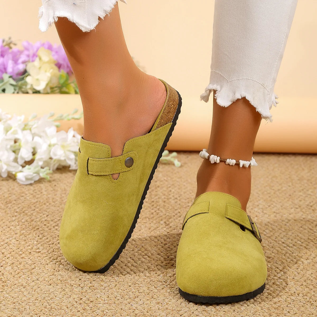 Lunivop New Autumn Winter Concise Retro Outside Flat with Women's Slippers Outside Size 46 Mules Modern Sandals Buckle Shoes Strap