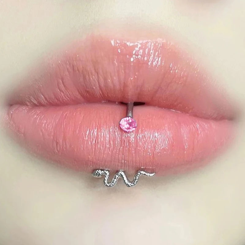 Lunivop 1pc Small Snake Lip Ring Cool Sweet Style Titanium Steel C Shape Zircon Labret Piercing Cartilage Jewelry New Y2K Girl Gifts