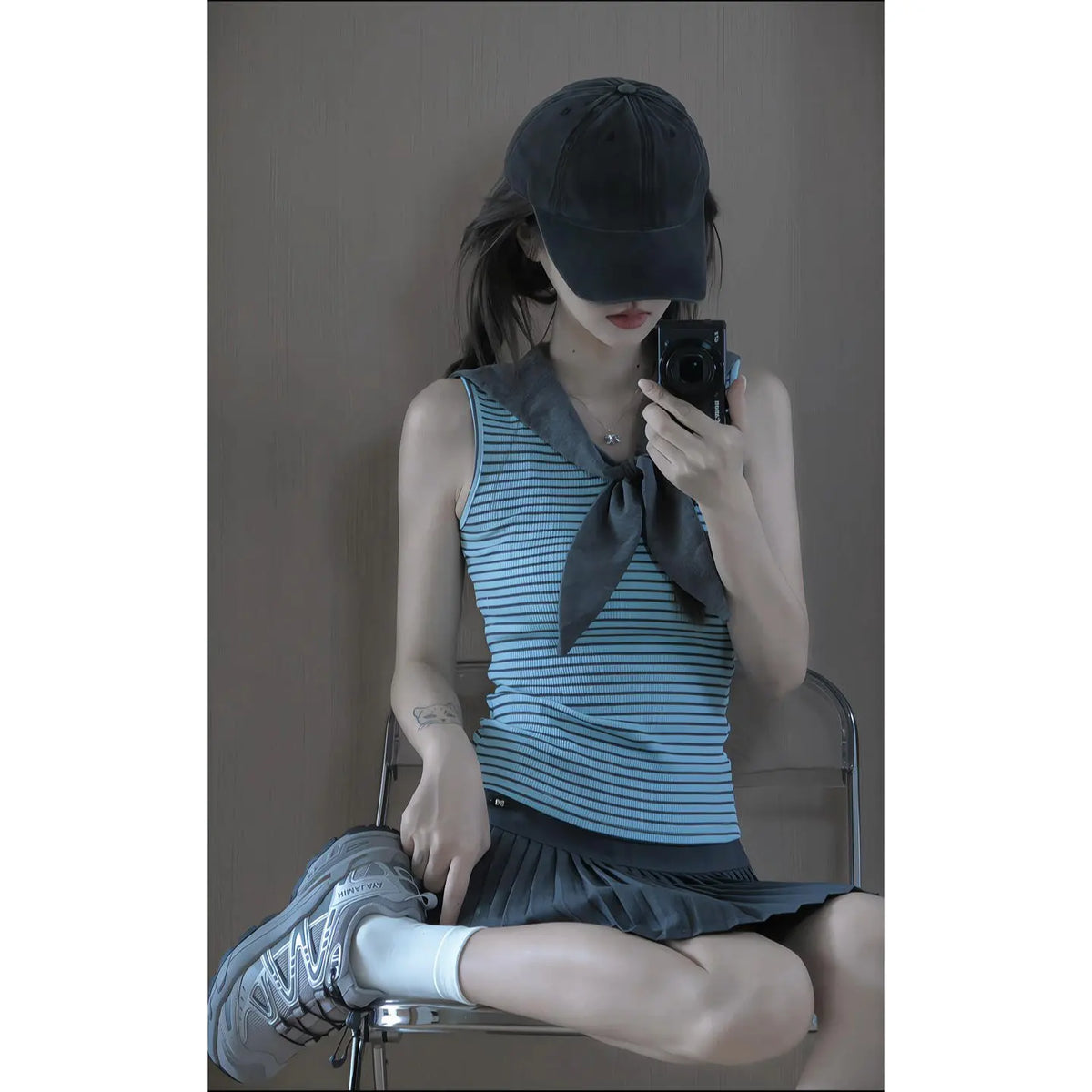 Lunivop  Personality Fashion Summer Preppy Style Sailor Neck Tank Tops Sweet All Match Striped Thin Camisole Y2k Korean Casual Tees