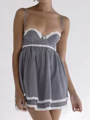 Lunivop  Sexy Plaid Spliced Embroidery Lace Bra Corset style Mini Dress Women Bow Lacing up Backless Party Skater Sling Robe Holiday