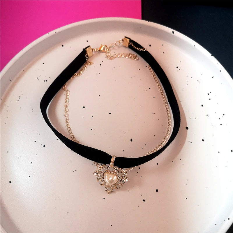 Lunivop Kpop Goth Vintage Harajuku Cute Heart Bowknot Cross Pendant Pearl Choker Necklace For Women Girls Aesthetic Y2k Charm Jewelry