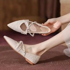 Lunivop  Pointed Toe Shoes for Women Pearl Low Heel Elegant Black High Quality Fashion Y2k Lastest Casual Slip On Young Chic Woman Flats
