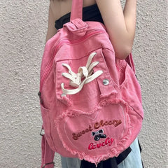 Lunivop Pink Y2k Womens Backpack Denim Fashion Cute Large Capacity Vintage Backpack Letter Embroidery Harajuku Style Aesthetic Bags