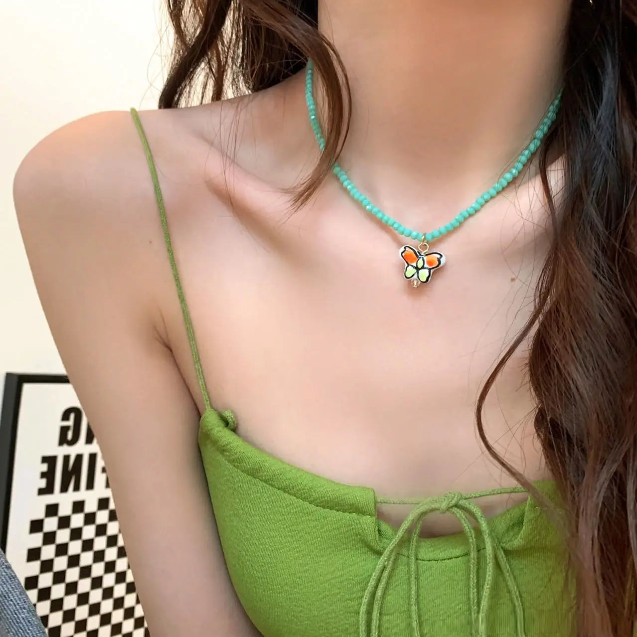 Lunivop Summer Green Necklace Handmade Beaded Clavicle Chain Choker Light Luxury Design Necklace 2022 Accessories