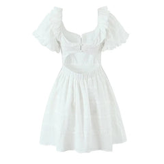 Lunivop  Pretty Girl Holiday Summer Dresses Women O Neck Short Sleeve A-line Mini Hollow Out Embroidery White  Dress Backless Robe