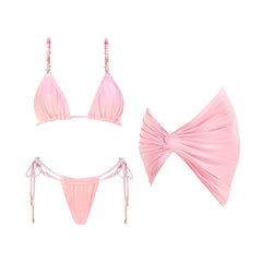 Lunivop   3Pcs Mirco Bikini 2025 Sexy Swimsuit Women Push Up Swimwear Bandeau Biquini Female Pink Bodysuit Bathing Suits Sarong Cover Up