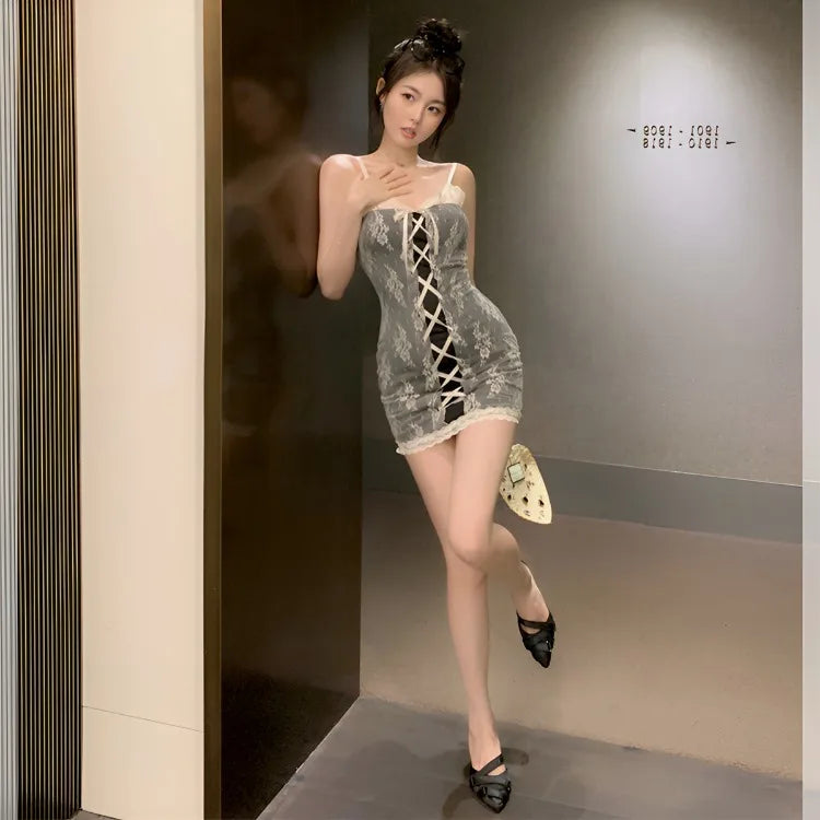 Lunivop  Elegant Sweet Lace Patchwork Camisole Dresses 2025 Summer New Bodycon Vest Dress for Women Sexy Slim Waist Vestidos De Mujer