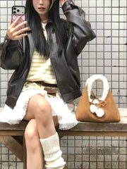 Lunivop  Handheld Straddle Bags for Women New Cute Plush Versatile Bowknot Bag