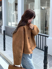 Lunivop Streetwear Faux Lamb Suede Coat Women Double Sided Wear Retro Y2K Jacket Winter Warm Design Long Sleeve American New Tops