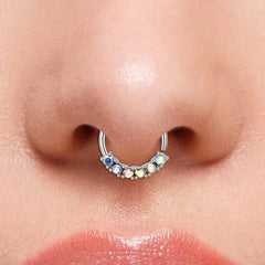 Lunivop  1pc Stainless Steel Nose Septum Clicker 20G 16G Flower Cubic Zirconia Decorated Piercing Nose Ring, Suitable For Daily Wear
