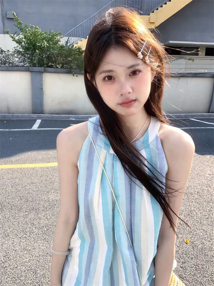 Lunivop  Woman Camis Striped Summer Fashion 2025 Sweet O Neck French Style Chic Loose Tank Tops Female Casual Sleeveless Top