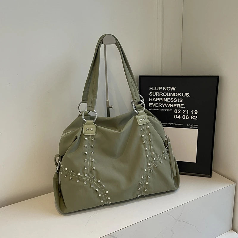 Lunivop   Faionable Nylon Rivet Underarm Tote Bag Women's Large oulder Bag Commuter Bag Sli Autumn Trend Youth Pure Color Bag