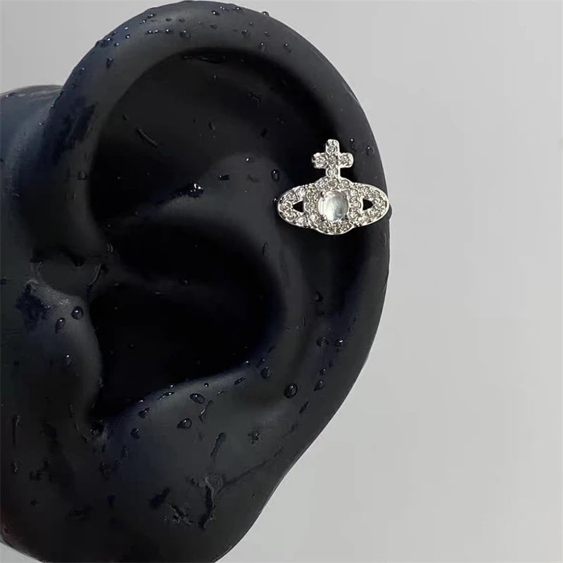 Lunivop 1pcs Quality Shiny Cross Blue Zircon 316L Stainless Steel Ear Bone Nail Y2K Silver Color Earring for Women Cochlear Accessorie