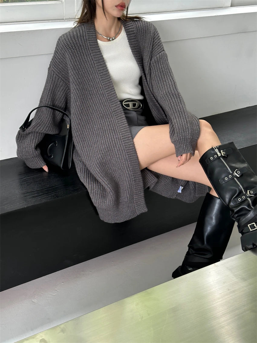 Lunivop Open Front Knit Cardigan Sweater Women Cozy Plain Shrug Cardi Longline Sweater Jacket Fall Winter Casual Chic Outfit
