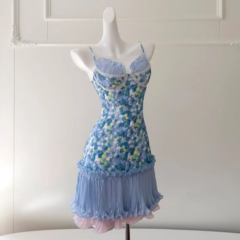 Lunivop  Fashion Printed Dress Women's Sleeveless Waist Cinching Suspender Slimming Dresses 2025 Summer New Tide