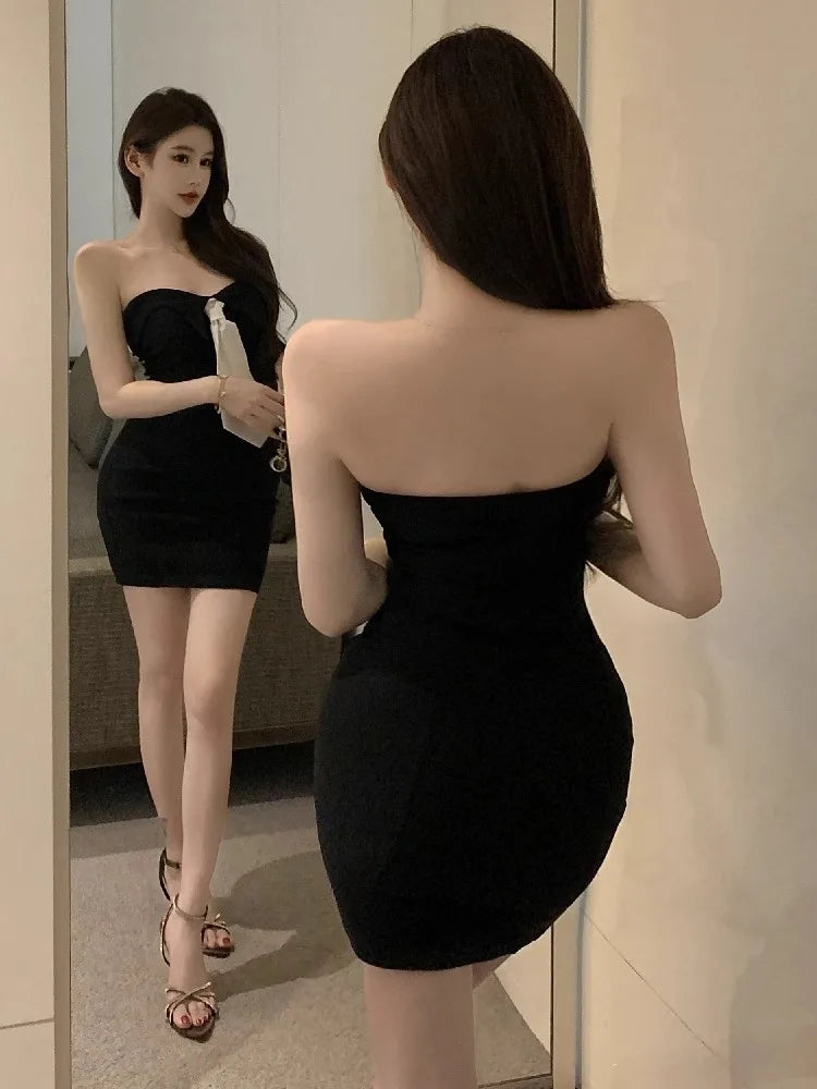 Lunivop  Woman Dress Sexy Strapless Tie Slim Backless Vintage Elegant Summer Fashion French Style Chic Party Mini Dresses Casual