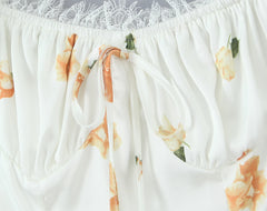 Lunivop  Retro White Floral Bow Ruched Chest Lace Slash Collar Satin Mini Dress Women Short Puff Sleeve Low Waist Swing Dresses Robe