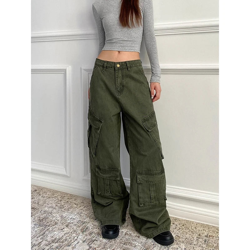 Lunivop New High Street Autumn Retro Y2k 2000s Washed Straight Tube Workwear Jeans Pockets for Women Casual Loose American Pants