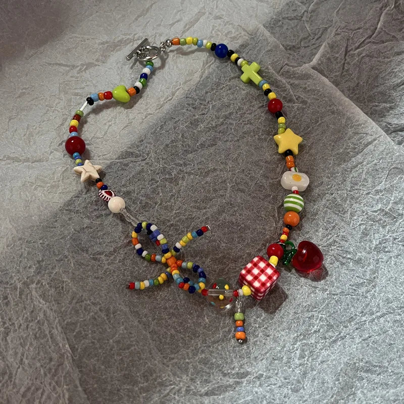 Lunivop Boho Kpop Colorful Sugar Star Tassel Pendant Choker Necklace for Women Sweet Love Heart Chain Aesthetic Y2K Jewelry Accessories