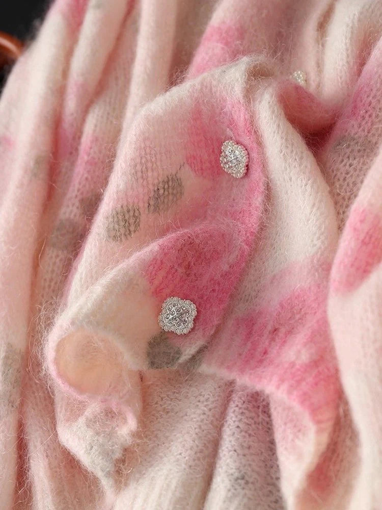 Lunivop Elegant Floral Sweet Cardigan Sweaters Women Long Sleeve Lazy Wind Vintage Knitted Coats Fall New O Neck Single Breasted Tops