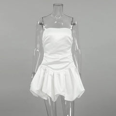 Lunivop  White Fluffy Floral Bud Dress Autumn  New Fashion Women Clothing Satin Strapless Sexy Off The Shoulder Short Dresses