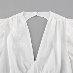 Lunivop  White Backless Summer Dress For Women Short Sleeve Slim V-Neck High Waist Elegant Commute Dress Female Bandage Long Dress